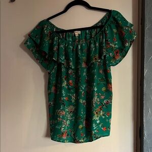 Love on a Hanger Green Floral Ruffle Blouse